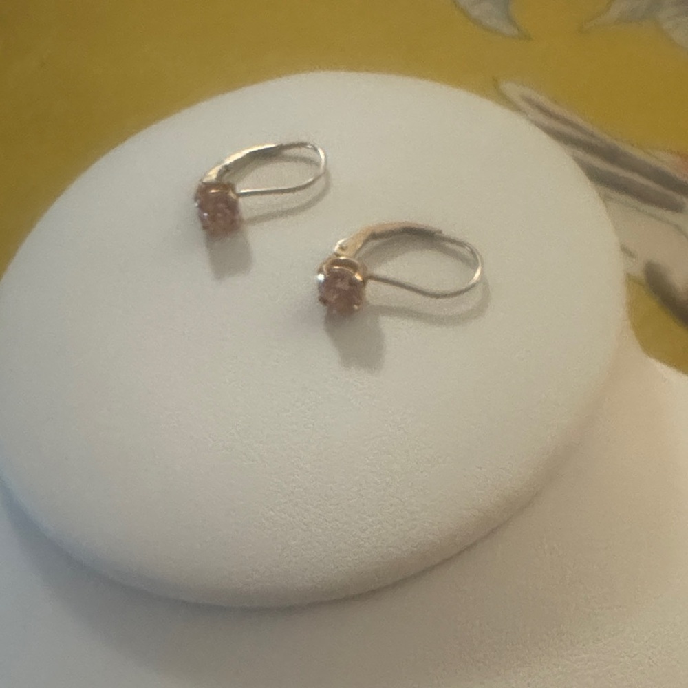 Ladies Rose Gold Tone Pink Crystal Drop Earrings